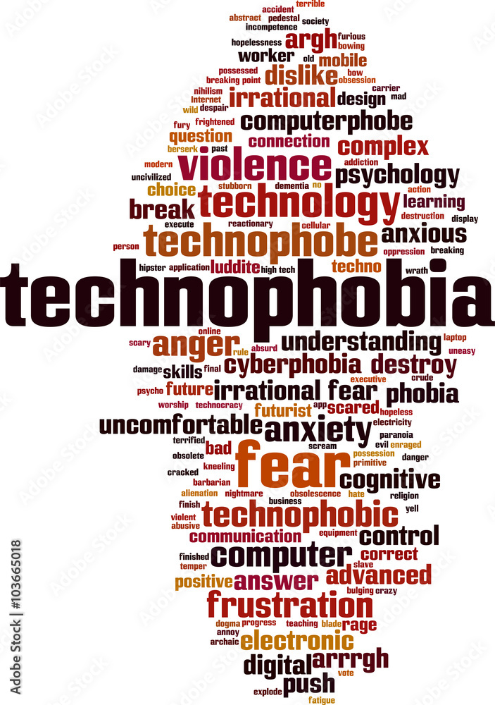 Technophobia word cloud concept. Vector illustration
