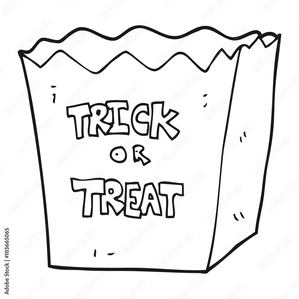 black and white cartoon trick or treat bag
