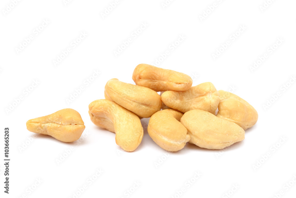 Tasty salted cashew nuts on a white background Tasty salted cashew nuts on a white background