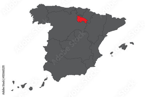 La Rioja red map on gray Spain map vector photo