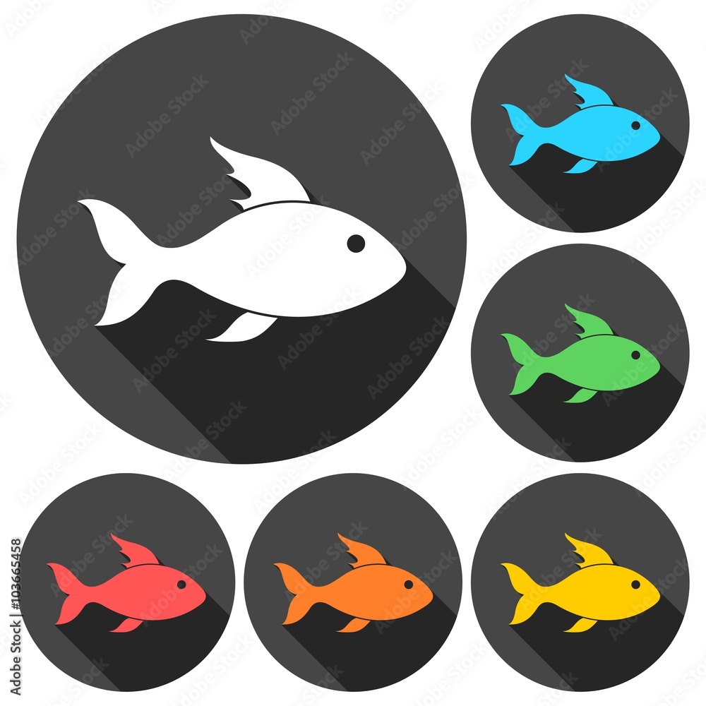 Fish icons set with long shadow Fish icons set with long shadow