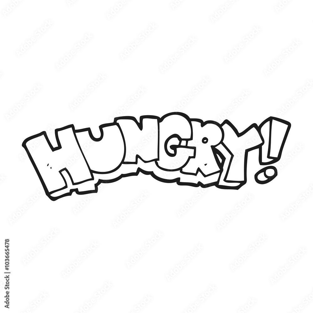 black and white cartoon hungry text black and white cartoon hungry text