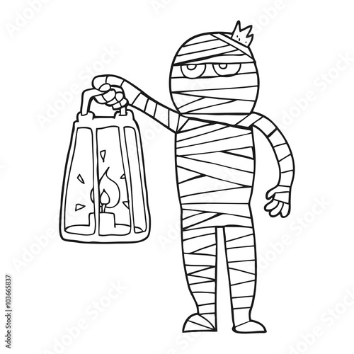 black and white cartoon mummy