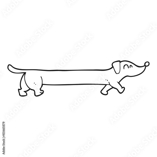 black and white cartoon dachshund