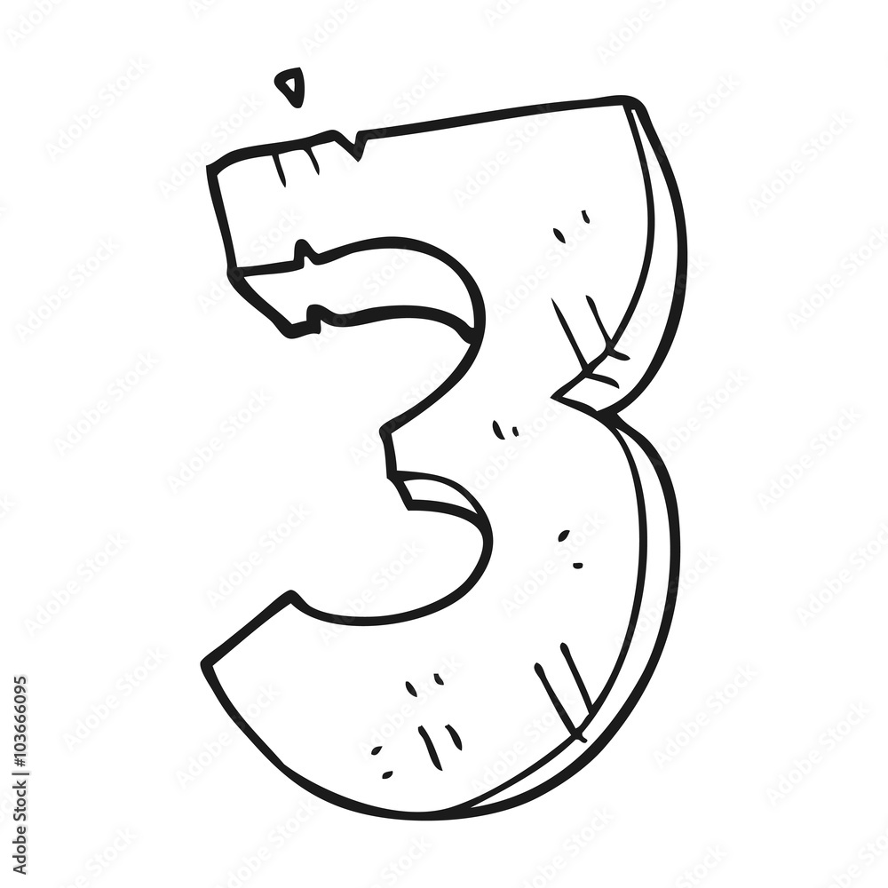 black and white cartoon stone number three black and white cartoon stone number three