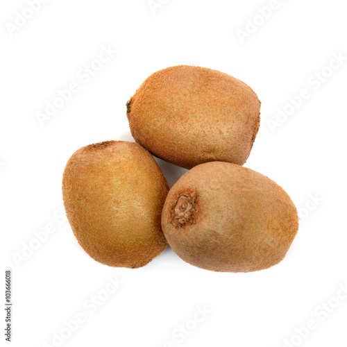 Top view of the three whole kiwis isolated on white background