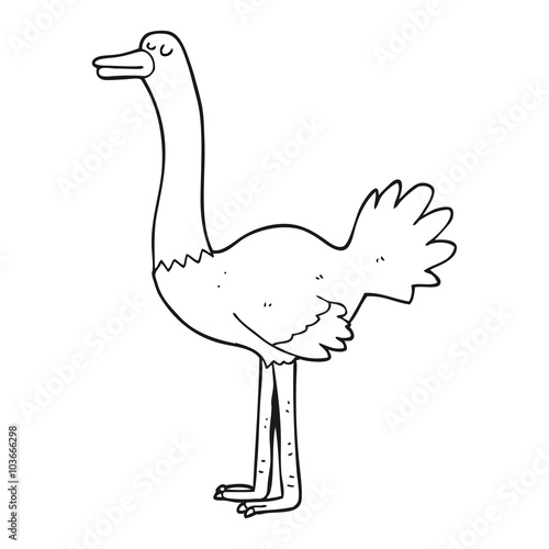 black and white cartoon ostrich