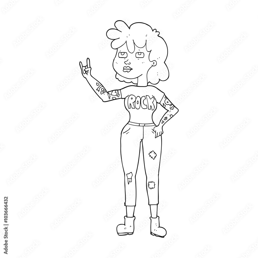 black and white cartoon rocker girl black and white cartoon rocker girl