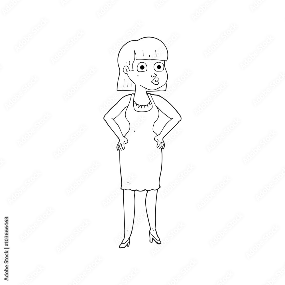 black and white cartoon woman with hands on hips black and white cartoon woman with hands on hips