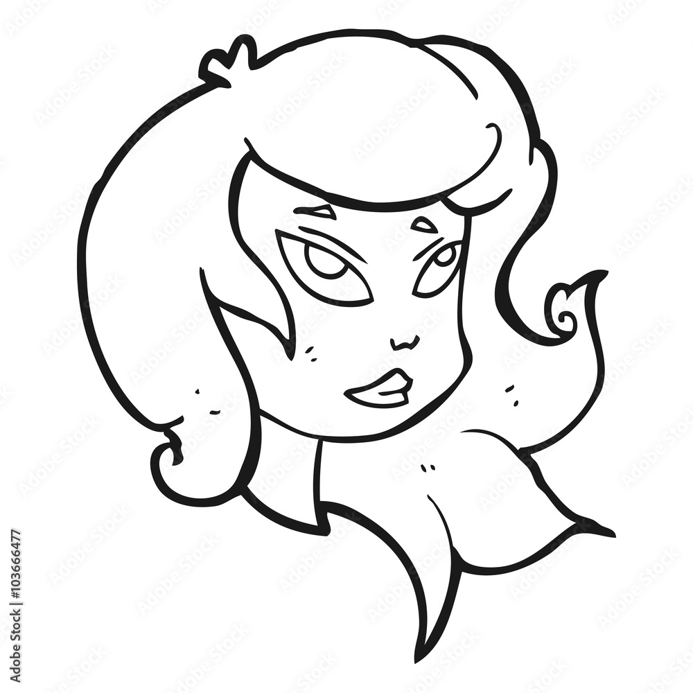 black and white cartoon female face black and white cartoon female face