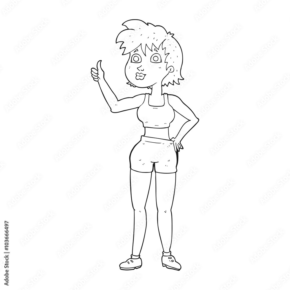 black and white cartoon happy gym woman black and white cartoon happy gym woman