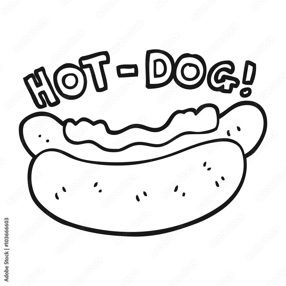 black and white cartoon hotdog black and white cartoon hotdog