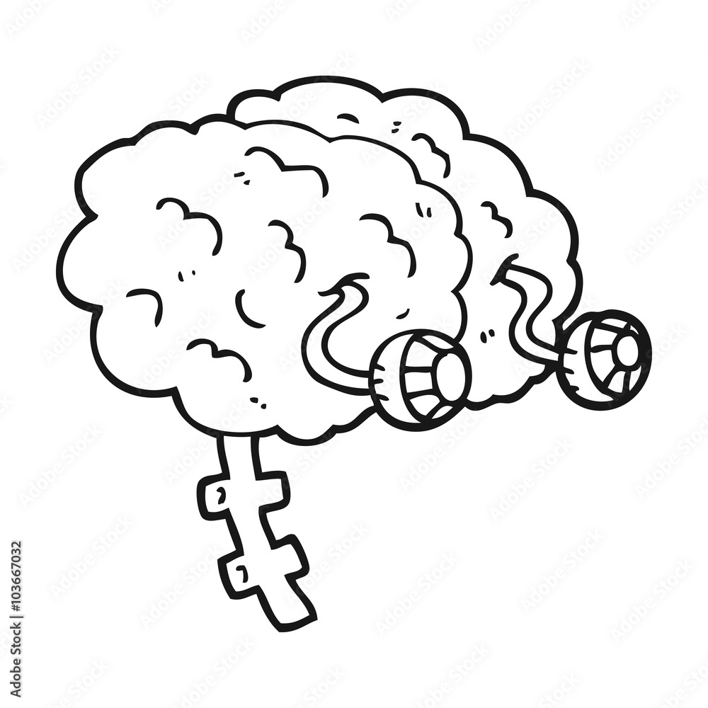 black and white cartoon brain Stock Vector | Adobe Stock