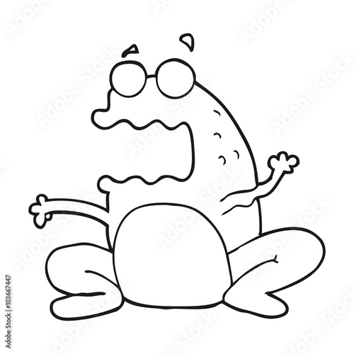 black and white cartoon burping frog