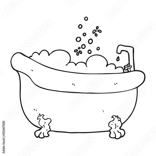 black and white cartoon bath full of water