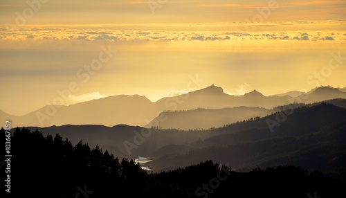 Shadows on the mountains at sunset, Gran canaria, Canary islands