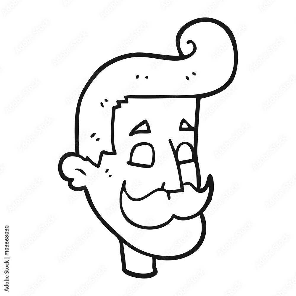 black and white cartoon man with mustache