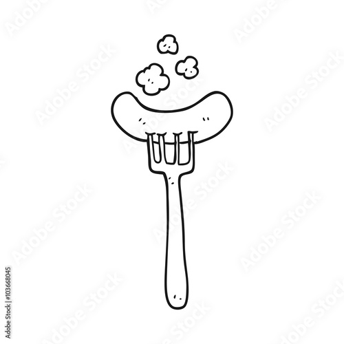 black and white cartoon cooked sausage