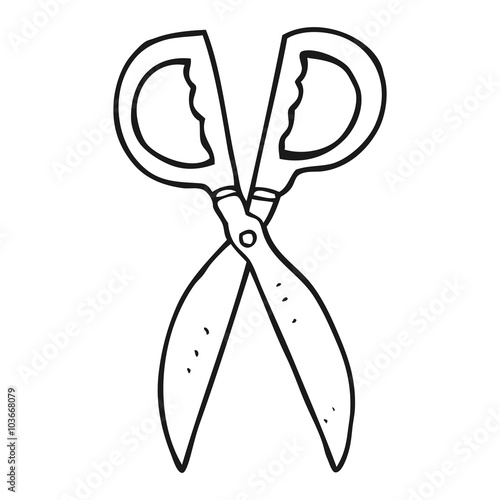 black and white cartoon pair of scissors