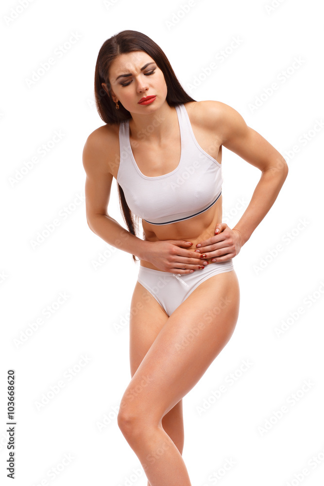 Sport woman having abdominal pain Sport woman having abdominal pain