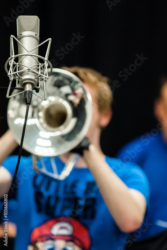 Various instruments and details from a music band of windband photo