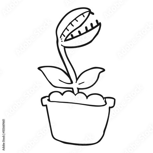black and white cartoon venus fly trap