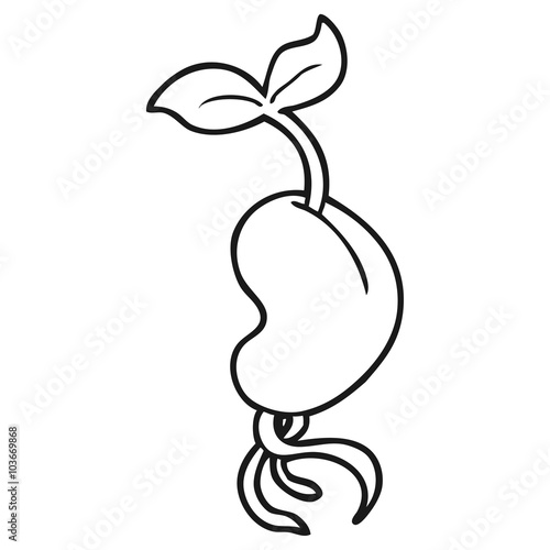 black and white cartoon sprouting seed