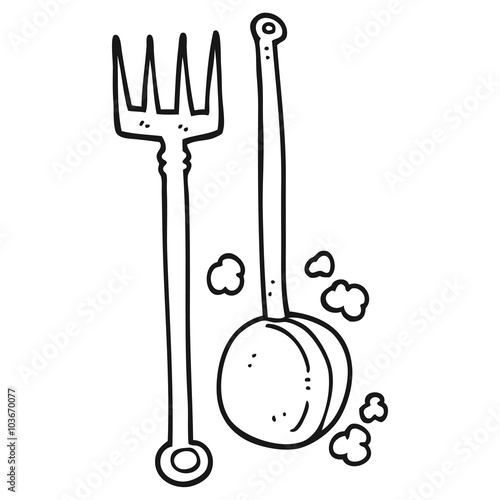 black and white cartoon old fireside tools