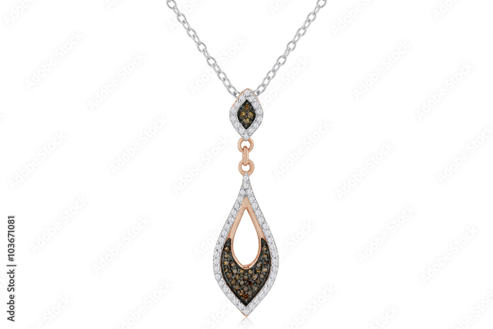 Stunning Marquise-Shaped Pendant in Rose & White Gold with Chocolate & White Diamonds