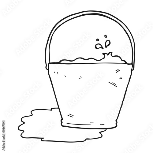 black and white cartoon bucket of water