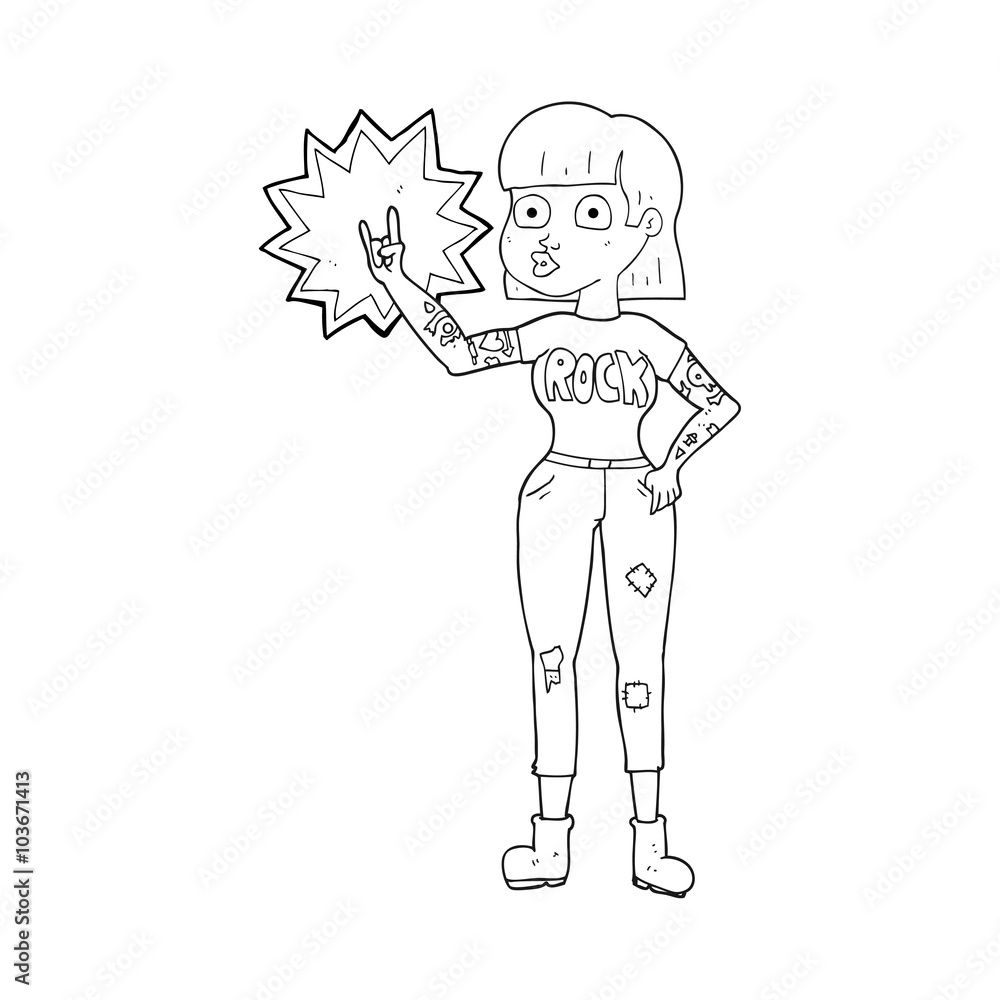 black and white cartoon rock girl black and white cartoon rock girl