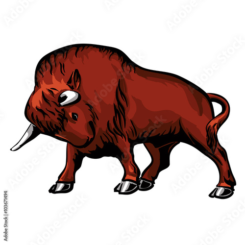 wisent european bison,attacking pose,side view illustration isolated on white background