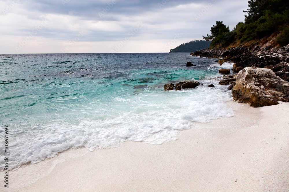 Saliara Beach (called Marble Beach), beautiful white beach in Th