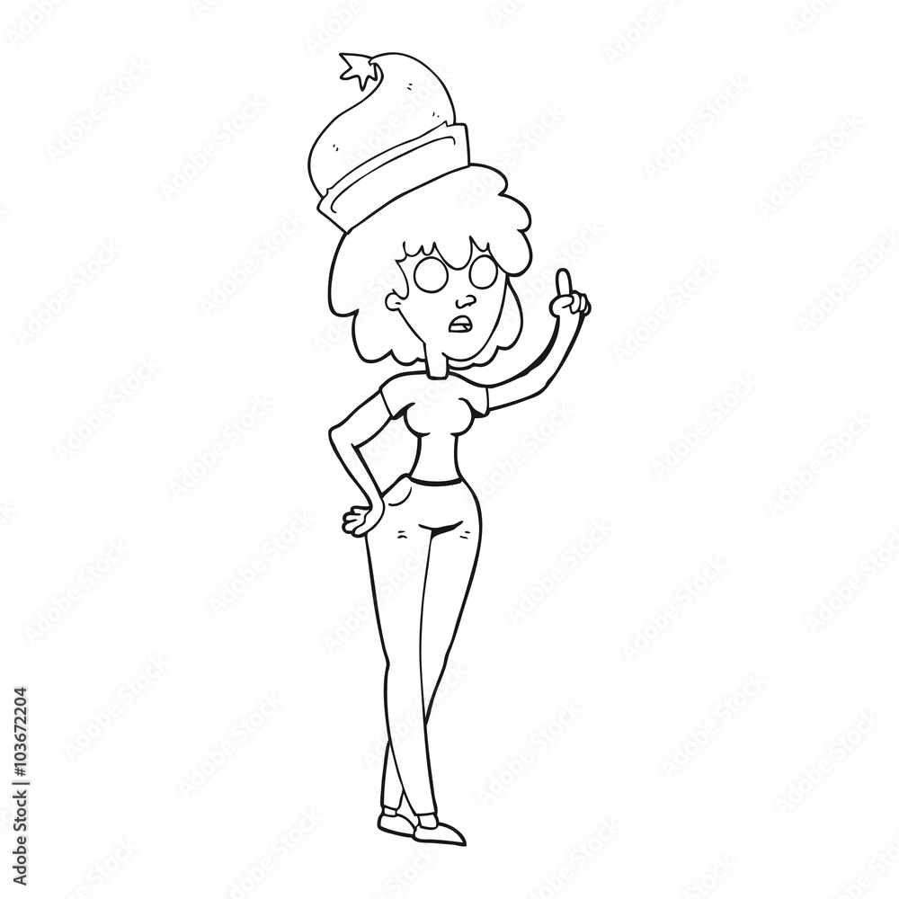 black and white cartoon woman wearing santa hat black and white cartoon woman wearing santa hat