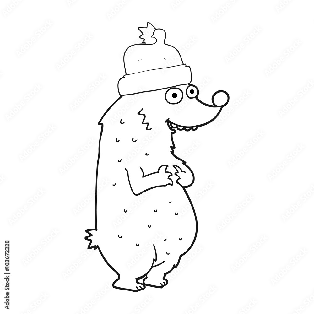 black and white cartoon bear wearing christmas hat black and white cartoon bear wearing christmas hat