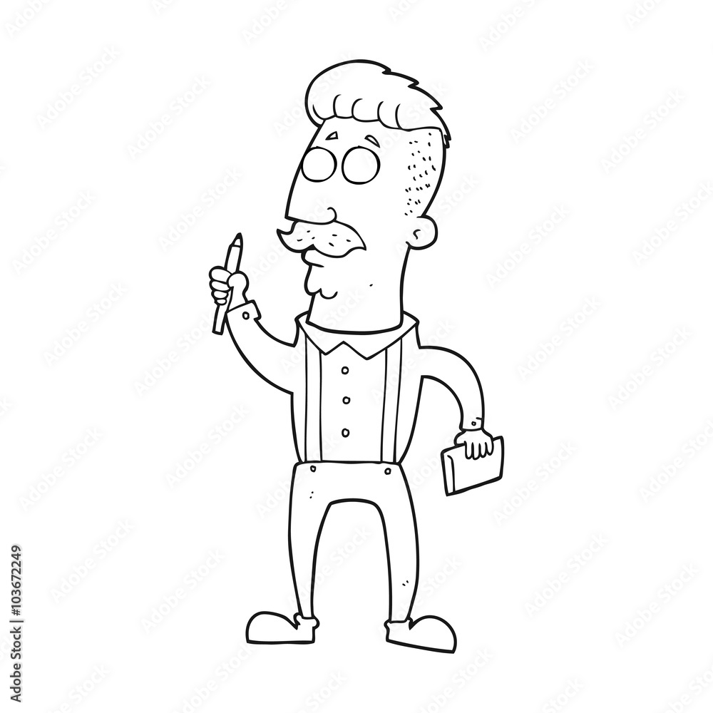 black and white cartoon man with notebook black and white cartoon man with notebook