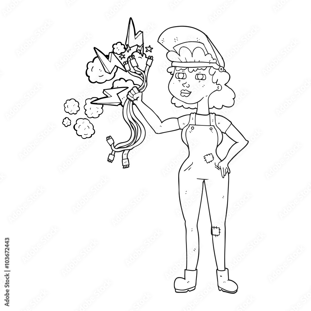 black and white cartoon electrician woman black and white cartoon electrician woman