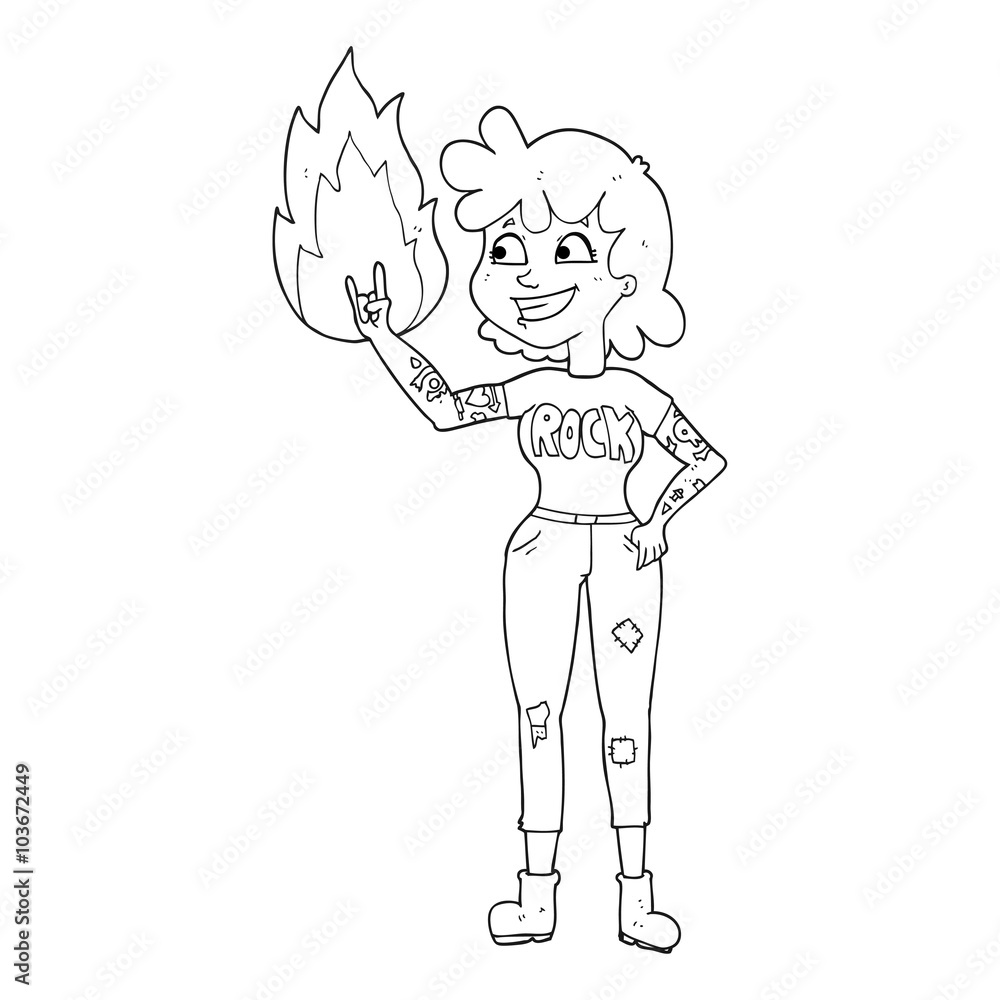 black and white cartoon rock girl black and white cartoon rock girl