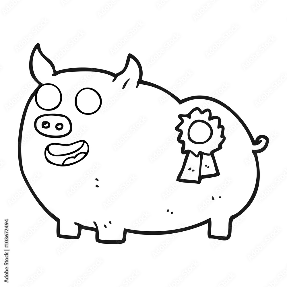 black and white cartoon prize winning pig black and white cartoon prize winning pig