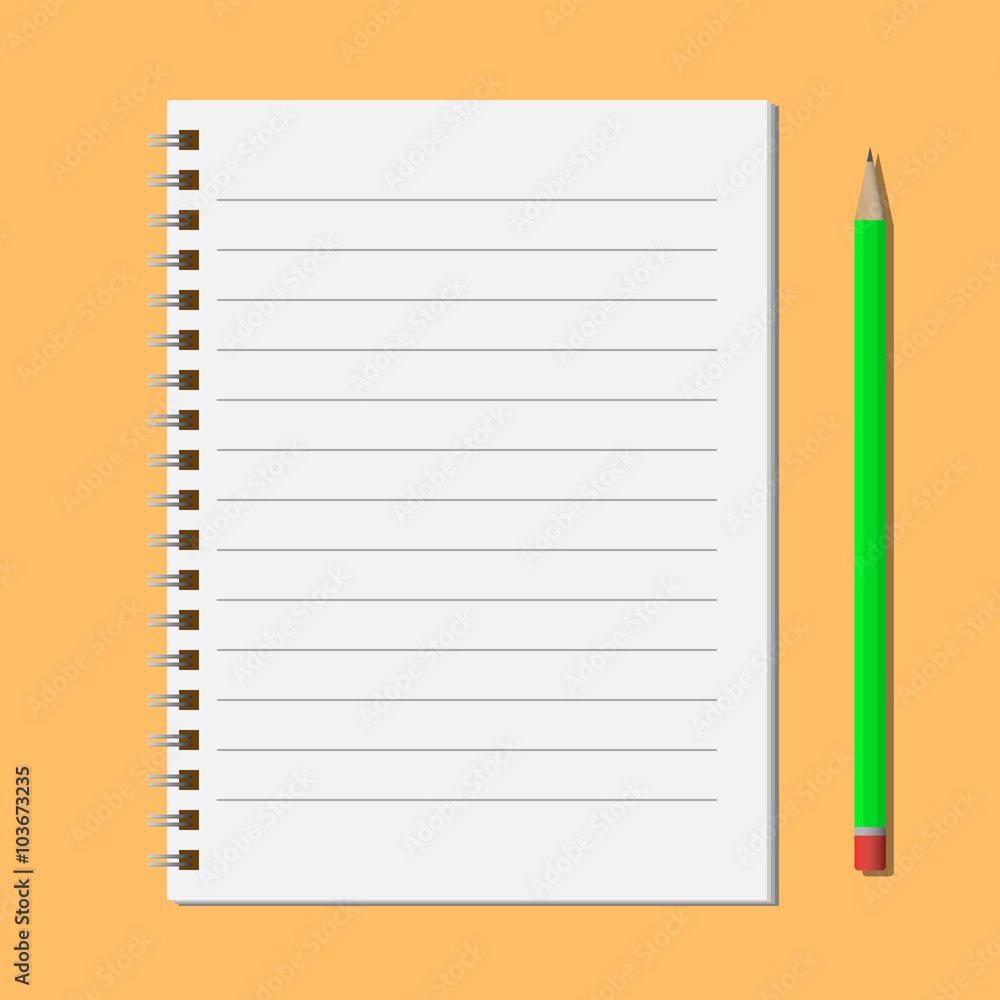 Green pencil near open notepad Green pencil near open notepad