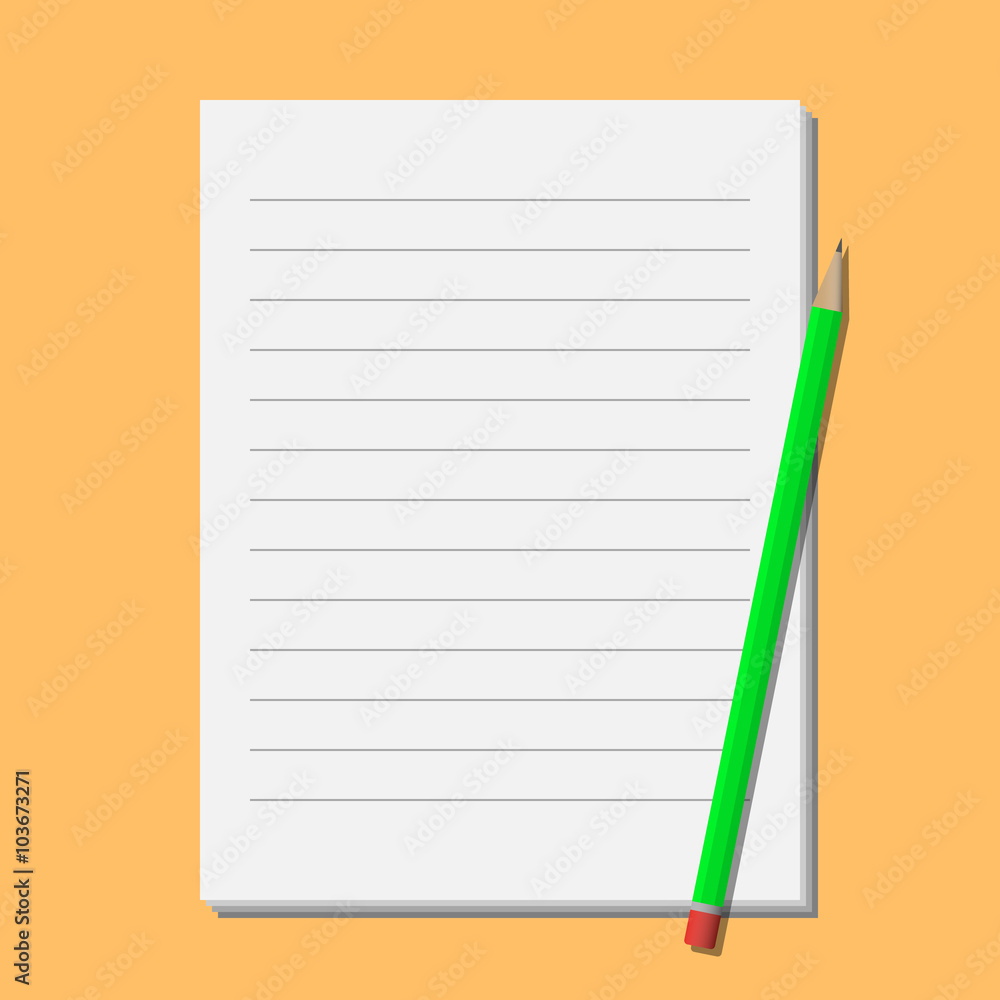 Green pencil on sheets of paper Green pencil on sheets of paper
