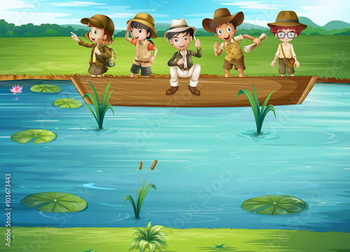 Children riding on the boat