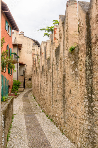 Picturesque small town street view in Malchesine, Lake Garda Italy.