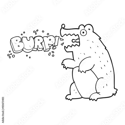 black and white cartoon bear burping