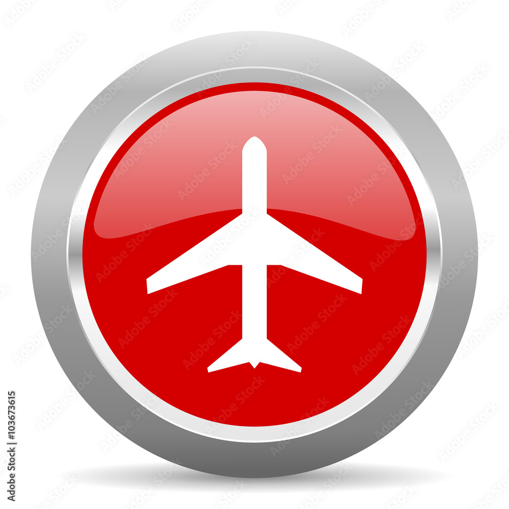 plane red metallic chrome web circle glossy icon