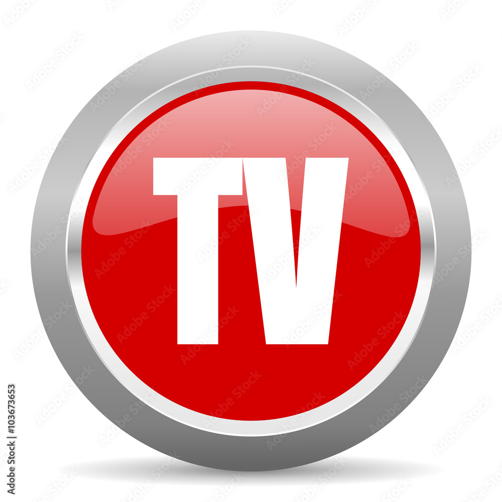 tv red metallic chrome web circle glossy icon tv red metallic chrome web circle glossy icon
