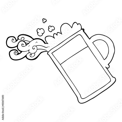 black and white cartoon pouring beer