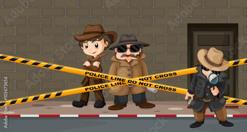 Detectives looking for clues at the crime scene