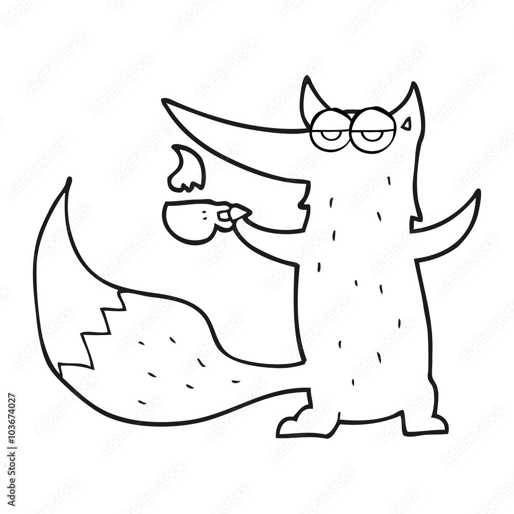 black and white cartoon wolf with coffee cup black and white cartoon wolf with coffee cup