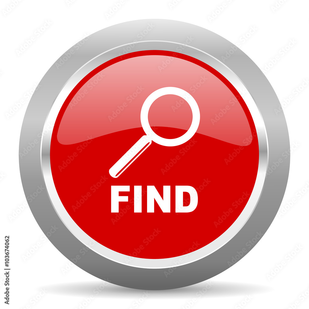 find red metallic chrome web circle glossy icon find red metallic chrome web circle glossy icon